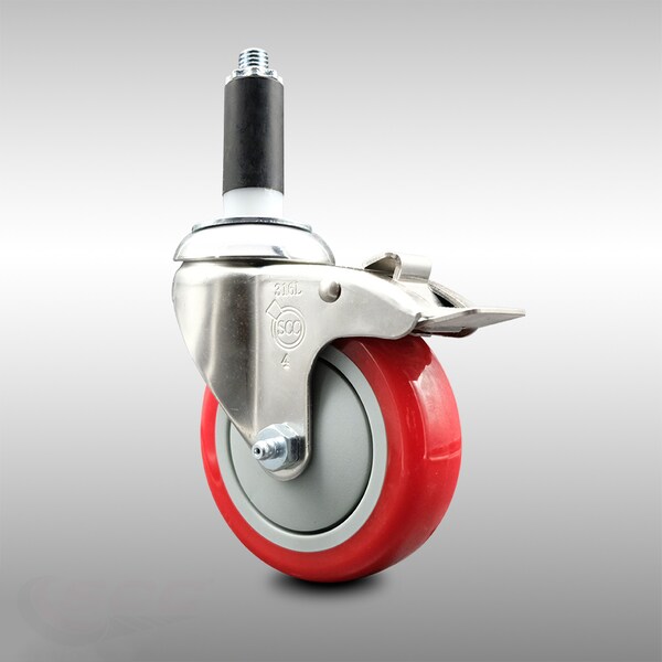 Service Caster 4 Inch 316SS Red Poly Swivel 1 Inch Expanding Stem Caster Lock Brake SCC SCC-SS316TTLEX20S414-PPUB-RED-1 - main